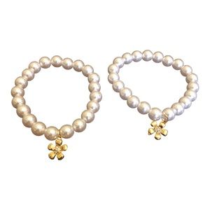 Manmade Pearl Beaded Stretch Accented Bracelets Women's White/Gold